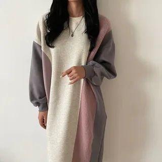 Color-block Slit-front Pullover Dress