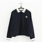 Crown Embroidered Long-sleeve Polo Shirt
