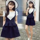 Set: Short-sleeve T-shirt + Denim Pinafore Dress