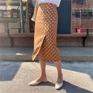 Polka-dot Linen Midi Skirt