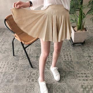 Linen Blend Flared Mini Skort