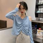 Long-sleeve Shirred Off-shoulder Top