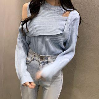 Cutout Knit Top Sky Blue - One Size