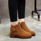 Low-heel Stitched Buckle Ankle Boots