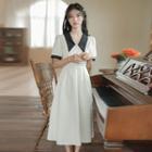 Two-tone Short Sleeve V-neck Dress