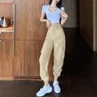 Scoop-neck Short-sleeve Crop Top / Cut-out Cropped Harem Pants