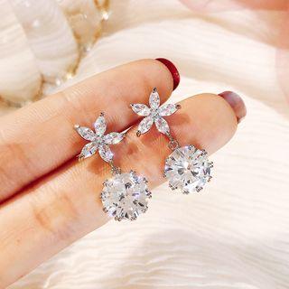 925 Sterling Silver Flower Cz Drop Earring 1 Pair - E599 - Silver - One Size