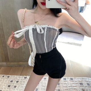 Plaid Strapless Top Plaid - Black & White - One Size