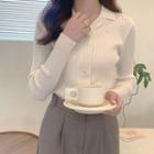 Collared Ribbed Slim-fit Cardigan