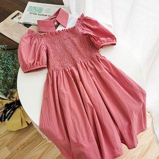 Short-sleeve Midi A-line Smocked Dress