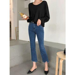 Frayed Cutout-hem Boot-cut Jeans
