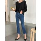 Frayed Cutout-hem Boot-cut Jeans