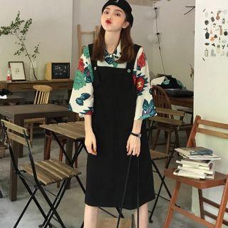 Printed 3/4-sleeve Shirt / Plain Jumper Dress