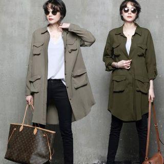Tab-sleeve Pocket-detail Long Shirt