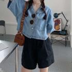 Short-sleeve Denim Cropped Shirt As Shown In Figure - One Size