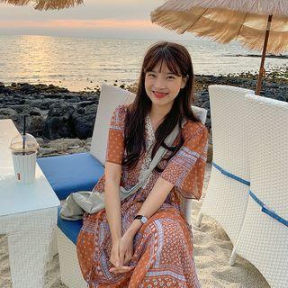 Pattern Chiffon Long Boho Dress