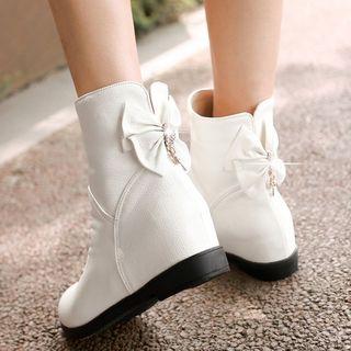 Bow Accent Hidden Wedge Ankle Boots