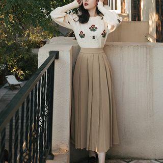 Floral Sweater / Pleated Skirt / Set