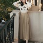 Floral Sweater / Pleated Skirt / Set