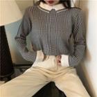 Collared Gingham Sweater Gingham - Black & White - One Size