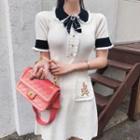 Short-sleeve Embroidered Doll-collar Mini Dress