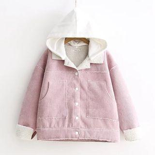 Hooded Corduroy Button Jacket