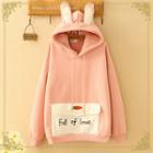 Rabbit Ear Carrot Embroidered Color Panel Hoodie