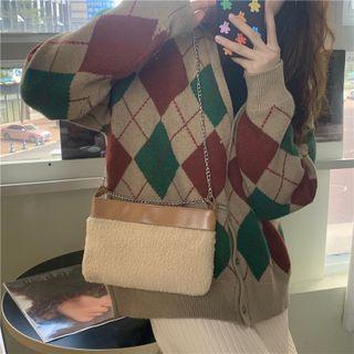 Fleece Panel Shoulder Bag Khaki - One Size
