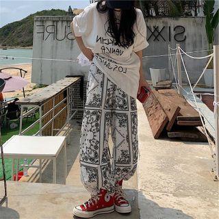 Print Harem Pants Floral - White - One Size