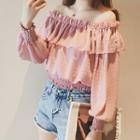 Ruffled Off-shoulder Long-sleeve Cropped Top