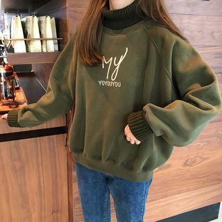 Mock-two-piece Turtleneck Lettering Print Long-sleeve Sweatshirt