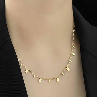 Block Fringed Stainless Steel Necklace Gold - One Size