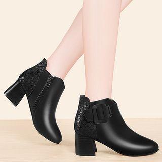 Faux Leather Paneled Block-heel Ankle Boots