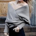 Off-shoulder Wrapped Chunky Sweater