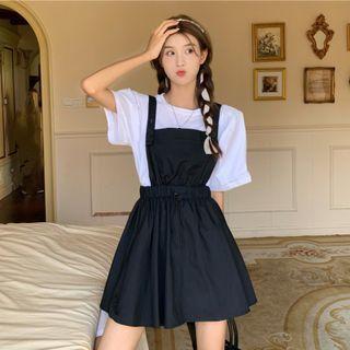 Elbow-sleeve T-shirt / Mini A-line Overall Dress
