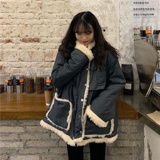 Furry Buttoned Jacket Gray - One Size