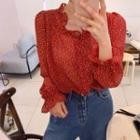 Bell-sleeve Floral Print Blouse Red - One Size
