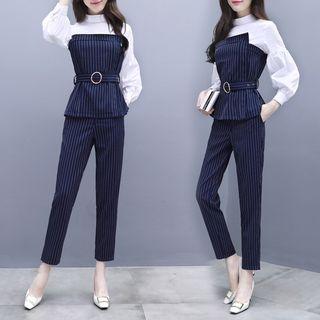 Set: Pinstriped Panel Blouse + Dress Pants