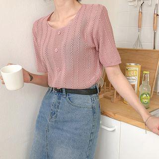 Round-neck Buttoned Knit Top