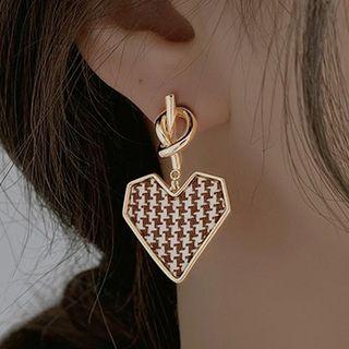 Heart Houndstooth Alloy Dangle Earring 1 Pair - Gold - One Size