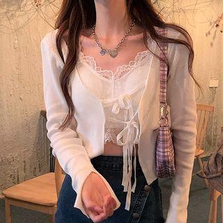 Cropped Lace Camisole Top / Tie-front Cardigan