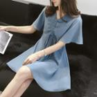 Short-sleeve Drawstring A-line Mini Dress