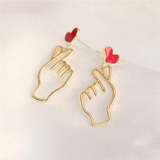 Heart & Hand Gesture Dangle Earring As Shown In Figure - One Size