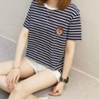Embroidered Striped Short Sleeve T-shirt