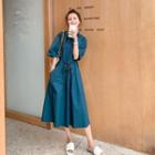 Plain High-waist Lace-up Long Dress