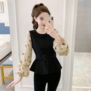 Long-sleeve Floral Print Panel Blouse