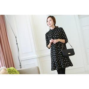 Elbow-sleeve Patterned A-line Dress