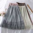 Glitter Pleated Mesh A-line Skirt