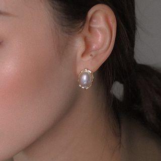 Faux Pearl Earring 1 Pair - S925 Silver Needle - Earring - White Faux Pearl - Gold - One Size