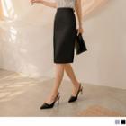 Mid-rise Plain Slit-back Chiffon Pencil Skirt